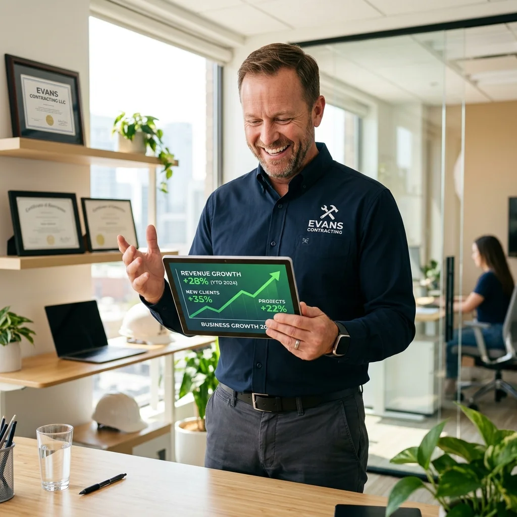 Happy service business owner celebrating ad campaign growth and revenue